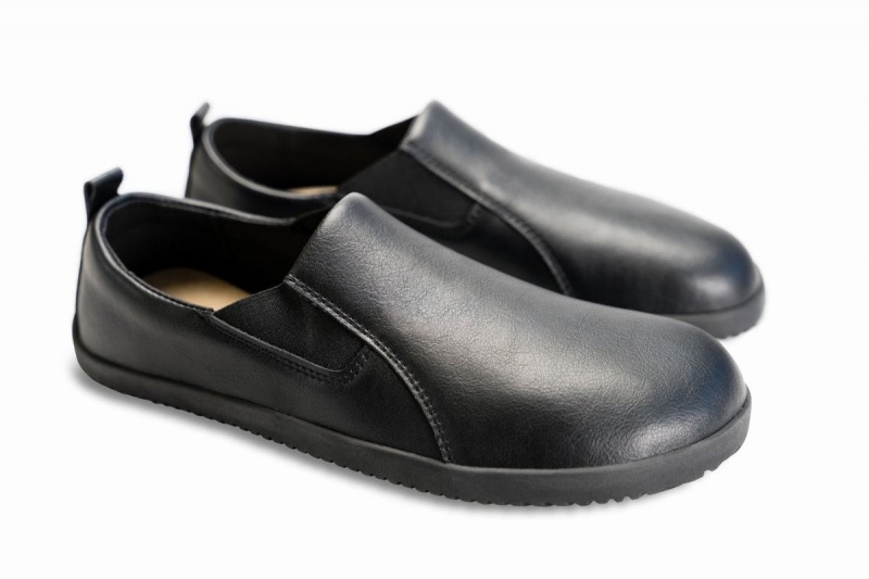 Baskets À Enfiler Ahinsa Vegan Cuir Barefoot Homme Noir | NPP2030OG