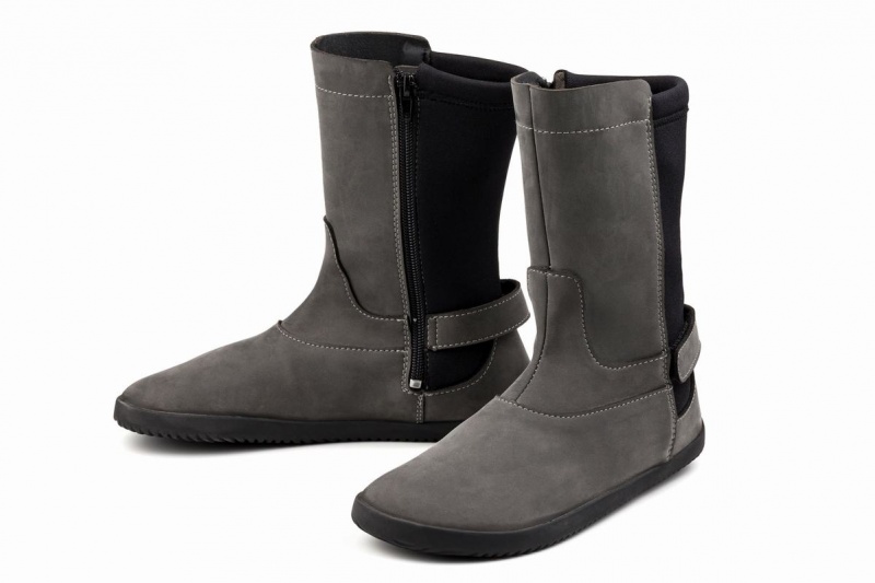 Bottes Mi-mollet Ahinsa Nubuck Barefoot Femme Grise | OTH3085BT