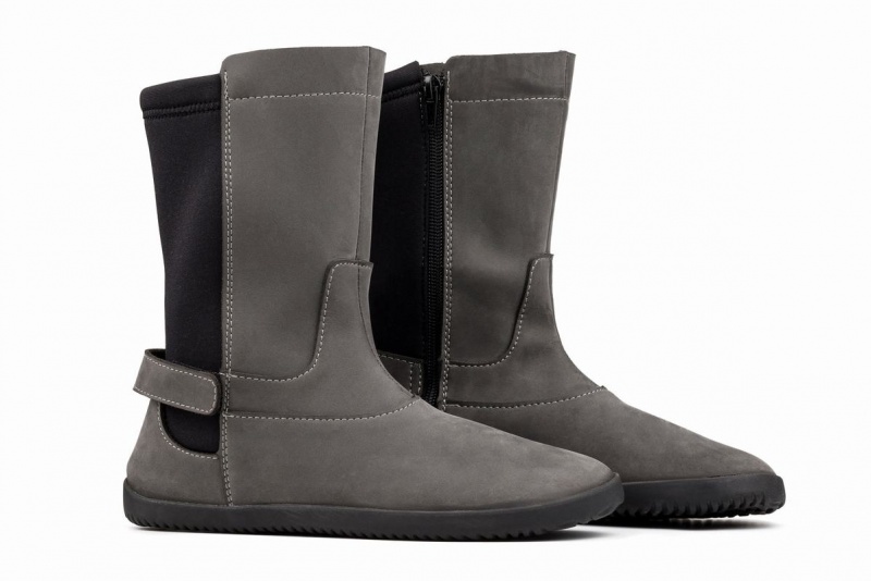 Bottes Mi-mollet Ahinsa Nubuck Barefoot Femme Grise | OTH3085BT