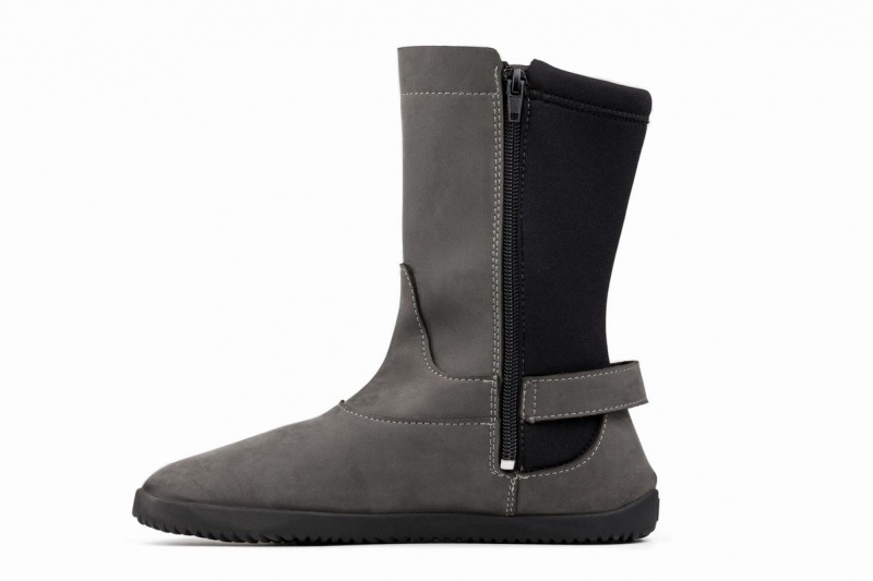 Bottes Mi-mollet Ahinsa Nubuck Barefoot Femme Grise | OTH3085BT