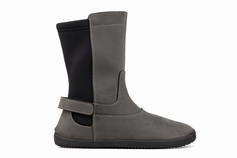 Bottes Mi-mollet Ahinsa Nubuck Barefoot Femme Grise | OTH3085BT